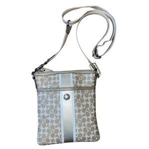 •COACH•CHELSEA HERITAGE GOLD STRIPE SIGNATURE "C" LOGO CROSSBODY BAG EUC